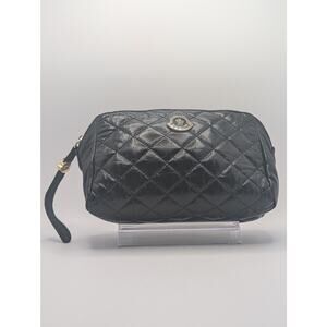 Authentic Moncler Caradoc Black Quilted Clutch w/ Holo and Wristlet Strap
